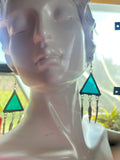 Teal 1” Triangle Earrings with feathers