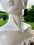 Black Oil Slick Wripple Stained Glass 1” Rectangle Earrings