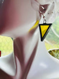 1” Upcycled Yellow Triangle  Earrings