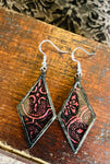 2” Rhombus Ruby Van Gogh  Stained Glass Earrings