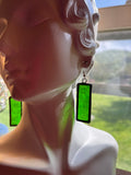 1.5” Green Florentine Glass Rectangle Earrings