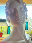 1.5” Rectangle Teal Glass Earrings