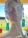 1.5” Rectangle Teal Glass Earrings