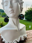 Black Oil Slick Wripple Stained Glass 1.25” Circle  Earrings