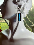 1” Rectangle Upcycled Light Blue Stained Glass Earrings