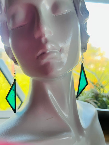 2” Split Rhombus Teal Glass Earrings