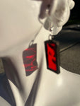 Hammered Red Stained Glass 1” Rectangle Earrings