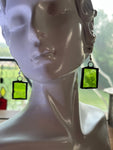 1” Thick Rectangle Upcycled Lime Green Stained Glass Earrings