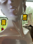 Upcycled 1” Thick Rectangle Textured Amber  Earrings