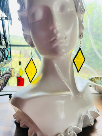 2” Upcycled Yellow Rhombus Earrings