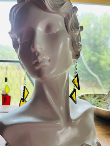 3” Upcycled Yellow Chain Drop Earrings