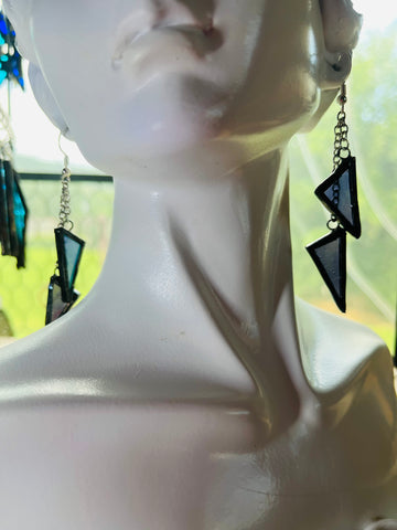 Iridescent Lavender Stained Glass Chain Drop Earrings