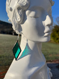 2” Rhombus Teal Glass Earrings