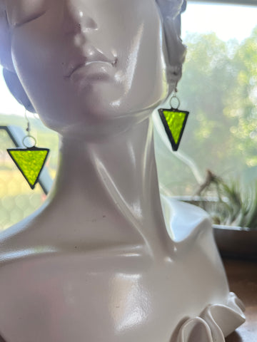 1” Triangle Olive Green Glass Earrings