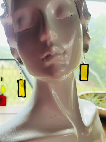 1.25” Upcycled Yellow Rectangle Earrings