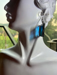 1” Thick Rectangle Upcycled Light Blue Stained Glass Earrings