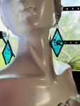 2”  Hammered Aqua Rhombus  Earrings