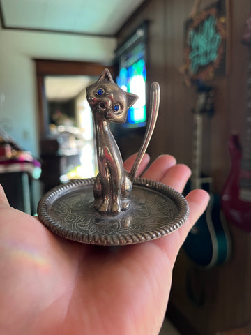 Vintage Cat Ring Holder with Blue Eyes