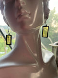 1” Rectangle Upcycled Jasmine Yellow Stained Glass Earrings