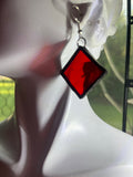 Upcycled Red Stained Glass 1.25” Diamond Earrings