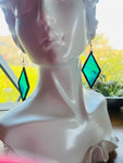 2” Rhombus Teal Glass Earrings