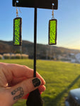 1.5” Rectangle Olive Green Glass Earrings