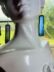 2” Rectangle Iridescent Lavender Stained Glass Earrings