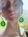 1” Upcycled Green Pattern Glass Circle Earrings