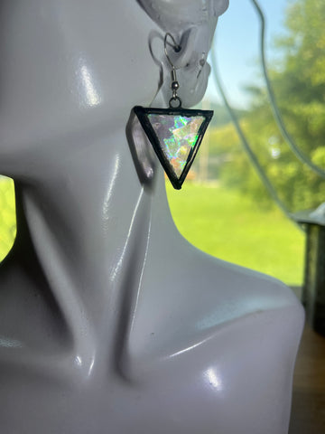 Upcycled Iridescent Clear Glass 1” Triangle *SINGLE* Earring