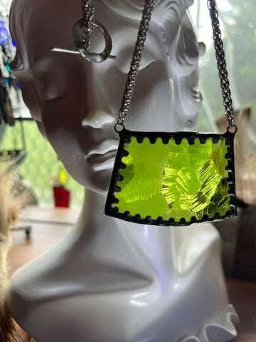 Upcycled Textured Lime Green Necklace