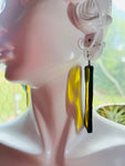 2” Upcycled Yellow Rectangle  Earrings