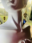 Gold Sugar Skull Chain Drop Black Oil Stick Stained Glass Earrings