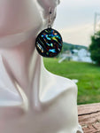 Black Oil Slick Wripple Stained Glass 1.25” Circle  Earrings