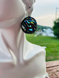 Black Oil Slick Wripple Stained Glass 1.25” Circle  Earrings