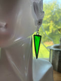 Upcycled Green Water Glass 1.5” Triangle *SINGLE* Earring