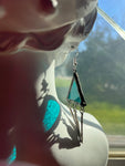 Teal 1” Triangle Earrings with feathers