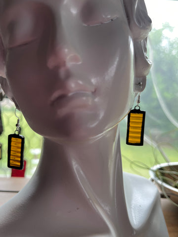 Amber Corduroy Stained Glass 1” Rectangle Earrings