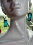 1” Rectangle Upcycled Light Blue Stained Glass Earrings