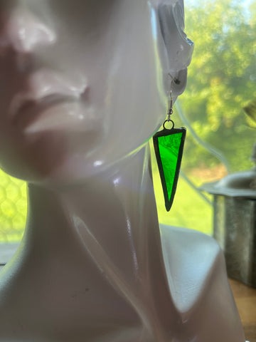 Upcycled Green Water Glass 1.25” Triangle *SINGLE* Earring