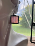 Upcycled Iridescent Wispy Pink Stained Glass 1” Square Earrings