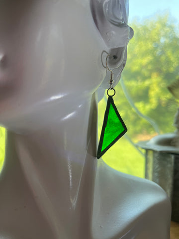 Upcycled Green Water Glass 1.25” Triangle *SINGLE* Earring