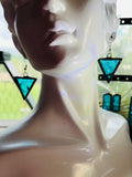 1” Hammered Aqua Triangle  Earrings