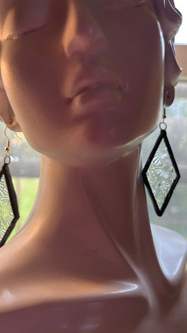 2”  Clear Florentine Glass Rhombus Earrings