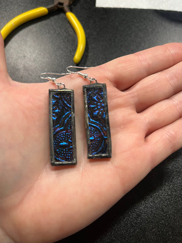 1.5”  Rectangle Blue Van Gogh Glass Earrings