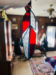 Red and Florentine Stained Glass Feather Suncatcher