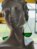 Iridescent Forest Green Stained Glass Semicircle Earrings