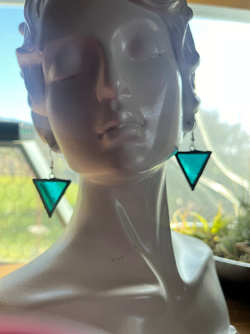 1” Triangle Teal Glass Earrings