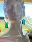 1” Rectangle Teal Glass Earrings