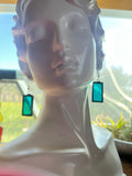 1” Rectangle Teal Glass Earrings