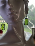 1” Rectangle Upcycled Lime Green Stained Glass Earrings